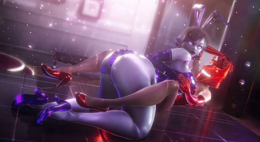 2girls 3d 3d_(artwork) awoken bent_over big_breasts breasts bungie bunny_ears bunnysuit destiny_(game) destiny_(video_game) destiny_2 elbow_gloves fireball_(warlock) gloves glowing guardian_(destiny) high_heels legs legs_up leotard pantyhose shiny sonicfreak sonikku_(sonicfreak) thick_thighs thighs warlock_(destiny)