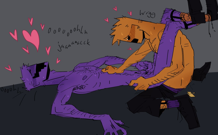 2boys anal dave_miller_(dayshift_at_freddy's) davesport dayshift_at_freddy's dsaf english_text flying_hearts gay jack_kennedy_(dayshift_at_freddy's) male male_focus male_only orange_hair orange_skin purple_guy_(fnaf) purple_hair purple_skin text thatparasiteguy william_afton william_afton_(dayshift_at_freddy's) yaoi