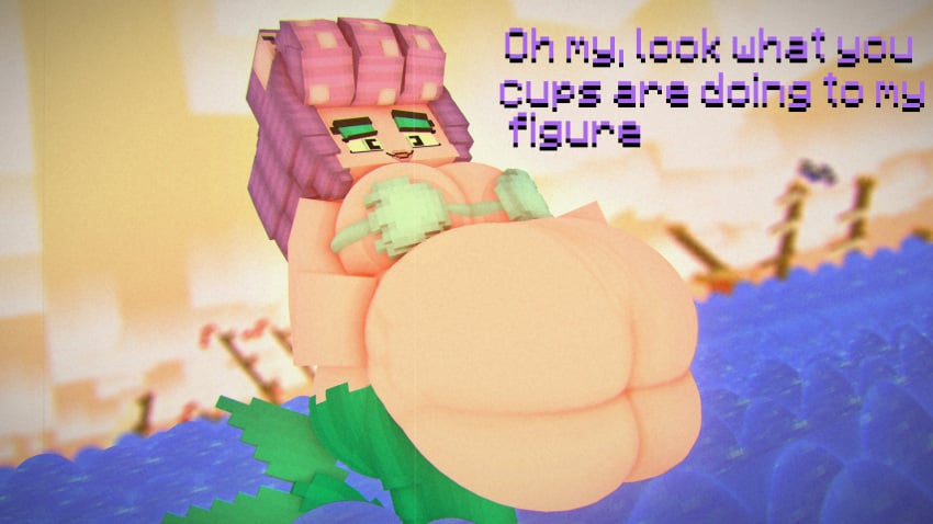 3d cala_maria cappuccinodrinker cuphead_(game) fat female hyper hyper_fat implied_vore light-skinned_female light_skin macro mine-imator minecraft nipple_slip nipples overweight water