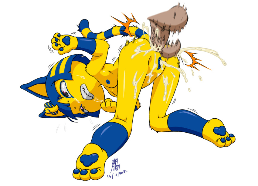 anal anal_sex animal_crossing ankha anthro ass ass_up balls bodily_fluids breasts cum cum_in_ass cum_in_pussy cum_inside disembodied_penis duo ejaculation felid feline female female_penetrated genital_fluids genitals hi_res male male/female male_penetrating male_penetrating_female mammal nintendo nude penetration penile penile_penetration penis penis_in_ass pussy_ejaculation pussy_juice sex simple_background small_breasts solo_focus sweat tears uenii video_games