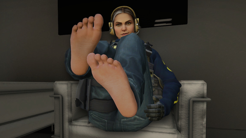 1girls 3d agent_ava barefoot clothed_female counter-strike:_global_offensive counter-strike_(series) feet feet_focus feet_up female_only looking_at_viewer plop_20 shoes_removed smirk solo tagme valve