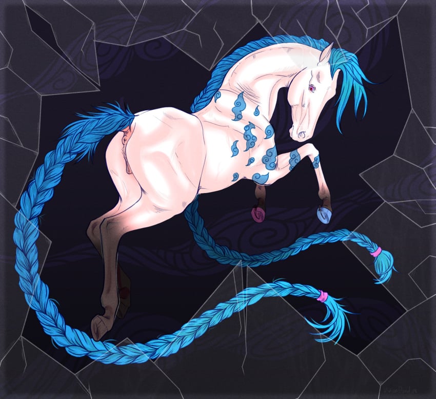 2022 anatomically_correct anatomically_correct_anus anatomically_correct_genitalia anatomically_correct_pussy animal_genitalia animal_pussy anus ass blue_mane blue_markings blue_tail braided_mane braided_tail clitoris equid equine equine_anus equine_pussy female feral genitals hi_res hooves horse jinx_(league_of_legends) league_of_legends mammal mane markings pink_anus pink_eyes pink_pussy presenting presenting_anus presenting_hindquarters presenting_pussy pussy quadruped raised_tail solo viviangard white_body