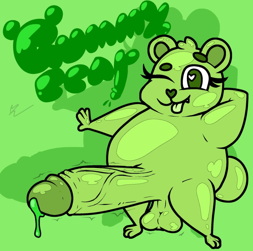 animate_inanimate anthro balls big_penis bodily_fluids candy colored_cum cum dessert food futanari genital_fluids genitals green_cum gummy_(food) gummy_bear_(food) gummy_bear_(xeilimations) herm hi_res huge_cock hyper hyper_genitalia hyper_penis inanimate_object intersex level_up_(object_show) object_shows one_eye_closed oniartsxxx onyx666 penis small_feet small_hands solo throbbing_penis tongue tongue_out unusual_bodily_fluids unusual_cum unusual_genital_fluids vein veiny_penis wink