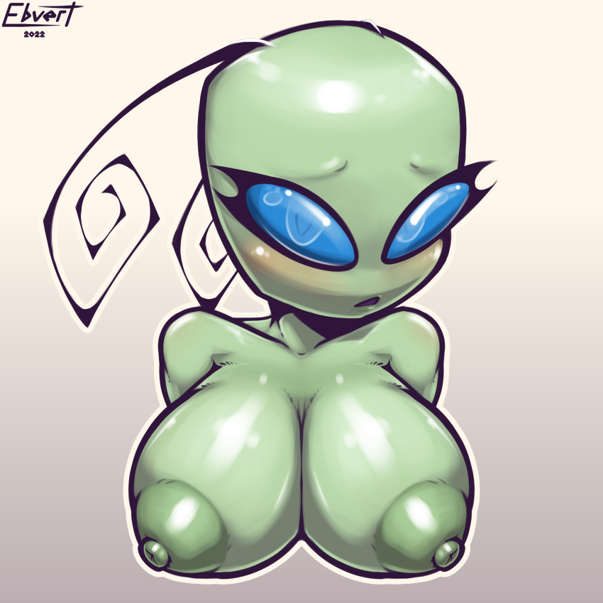 alien blue_eyes breasts bust digitigrade_legs ebvert female green_skin invader_zim irken naked solo solo_female tallest_miyuki