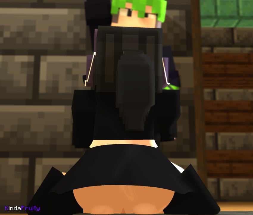 1boy 1boy1girl 1girls 2022 3d ankhur_(extrafruitygirl) big_ass blonde_hair clothed colored_hair extrafruitygirl fellatio female femboy fruity_(extrafruitygirl) goth_girl horny implied_fellatio male mine-imator minecraft no_panties outside ponytail pussy tagme