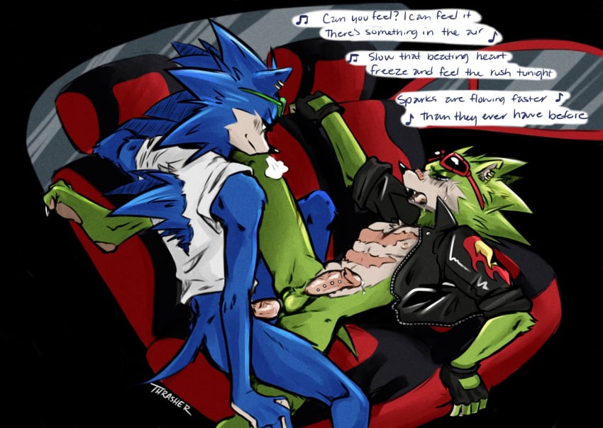 anal anthro archie_comics balls bodily_fluids bottomless car clothed clothing duo genital_fluids genital_piercing genitals hi_res inside_car male male/male penis penis_piercing piercing precum scourge_the_hedgehog sega sonic_(series) sonic_the_hedgehog sonic_the_hedgehog_(archie) sonic_the_hedgehog_(comics) sonic_the_hedgehog_(series) thrasherscourge vehicle