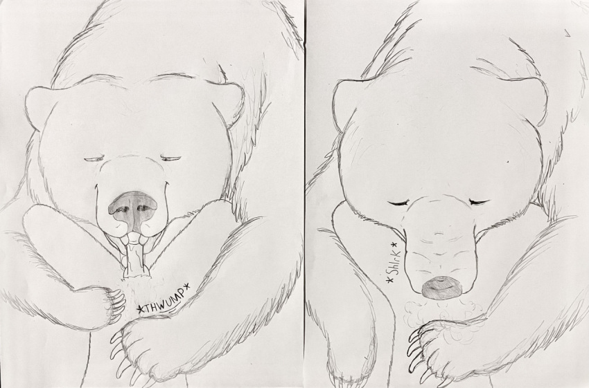 all_the_way_to_the_base ambiguous_gender anthro anthro_on_feral anthro_penetrating anthro_penetrating_feral bodily_fluids brown_bear claws duo fellatio fellatio_from_feral feral feral_penetrated forced genitals graphite_(artwork) grizzly_bear head_in_crotch hgythshs holding_down larger_ambiguous larger_feral licking male mammal monochrome nose_wrinkle oral oral_penetration oversized_oral pencil_(artwork) penetration penile penis penis_lick pinned reverse_forced_oral saliva sex size_difference size_play smaller_anthro smaller_male snout submissive_male sucking tongue tongue_out traditional_media_(artwork) ursid ursine zoophilia