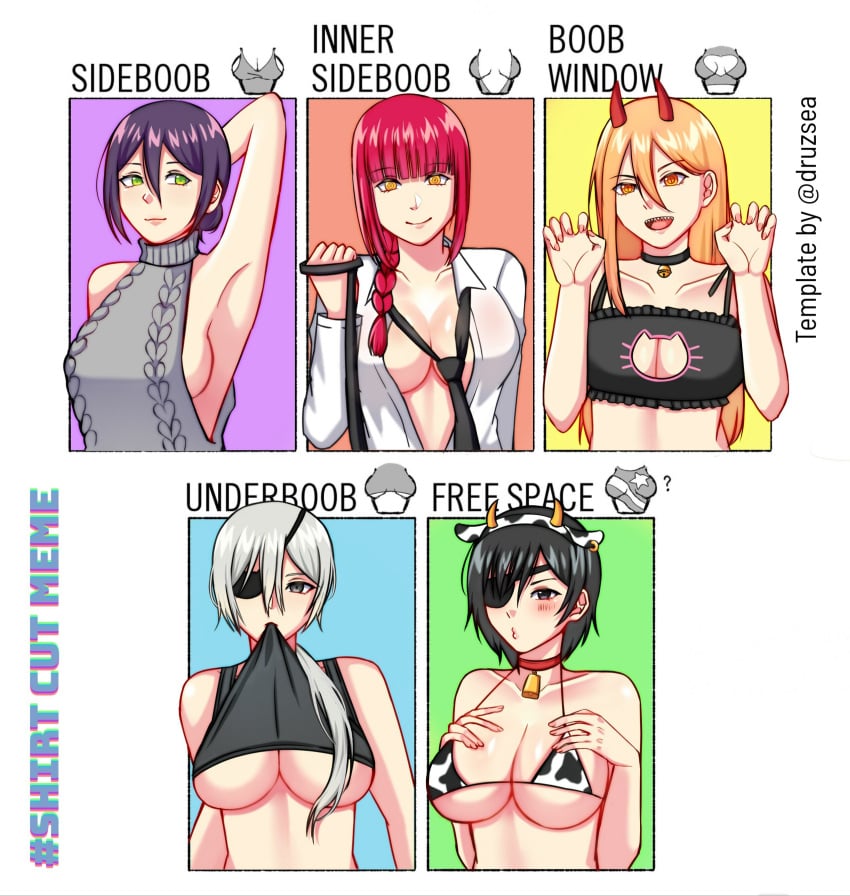 1girls 5girls big_breasts boob_window breasts chainsaw_man choker cleavage cow_print cute eyepatch female female_only femdom fringe giokudo green_eyes himeno_(chainsaw_man) leash light-skinned_female makima_(chainsaw_man) mappa meme micro_bikini petite power_(chainsaw_man) purple_hair quanxi_(chainsaw_man) reze_(chainsaw_man) shirt_cut_meme shirt_lift shounen_jump sideboob teenager tied_hair underboob