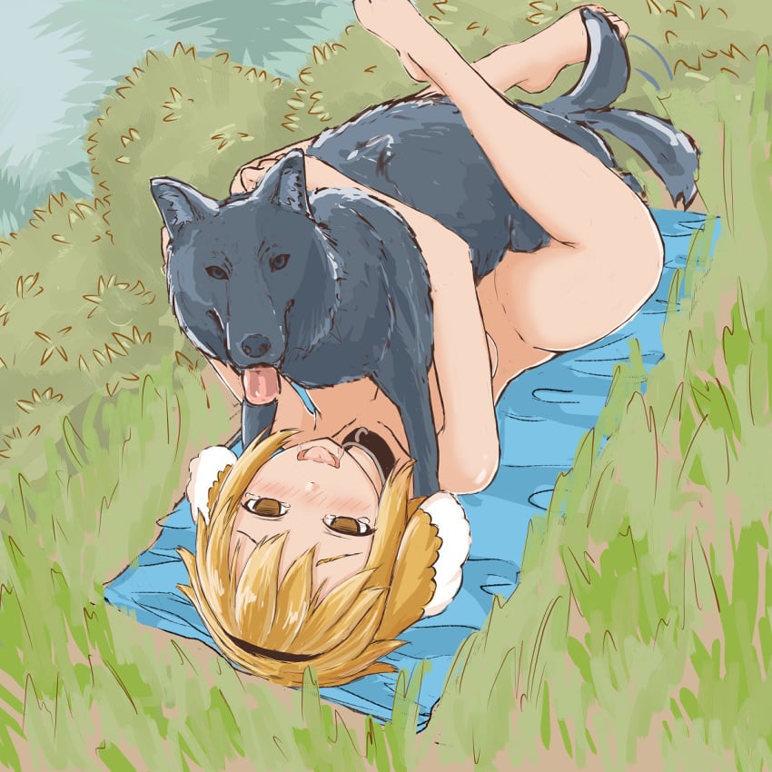 1girls blush brown_eyes brown_hair canine collar dog domestic_dog dominant_feral drool empty_eyes epm feet female female_human/male_feral female_on_feral femsub feral feral_on_female grass happy_sex highres isekai_meikyuu_de_harem_wo leg_lock legs looking_at_viewer looking_pleasured lying maledom missionary nude on_back open_mouth outside roxanne_(isekai_meikyuu_de_harem_wo) sex tail tail_wagging tears tongue zoophilia