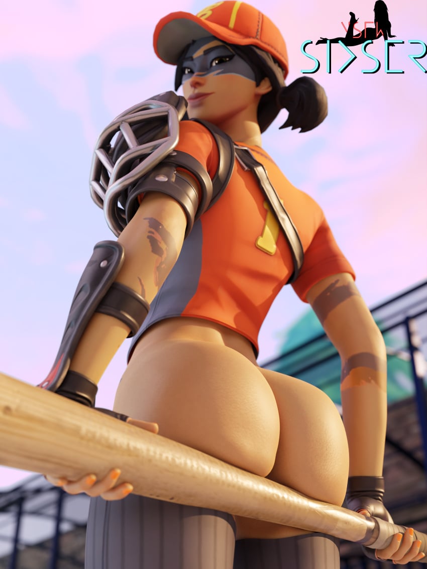 1girls 3d ass baseball baseball_bat baseball_cap bottomless clothed dat_ass fastball female female_only fortnite fortnite:_battle_royale sixser solo