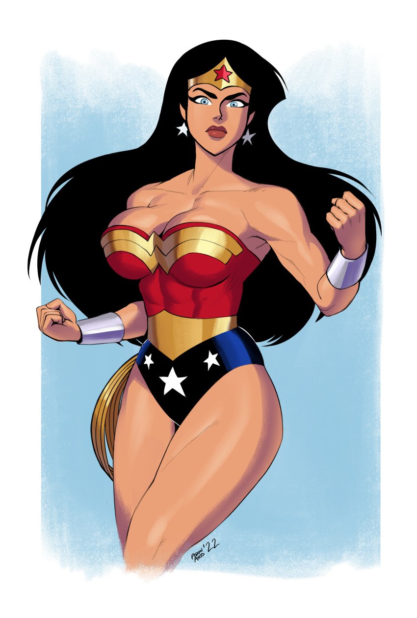 1girls 2022 abs amazon amazonian anonarts athletic athletic_female big_breasts black_hair blue_eyes breasts brunette cleavage dc_comics dcau diana_prince eyelashes eyeshadow female female_only fit fit_female fully_clothed justice_league_unlimited large_breasts lasso_of_truth leotard light-skinned_female long_hair looking_at_viewer muscular muscular_female pale-skinned_female pale_skin petite red_lipstick solo star_earrings superheroine thick_lips thick_thighs wide_hips wonder_woman wonder_woman_(series)