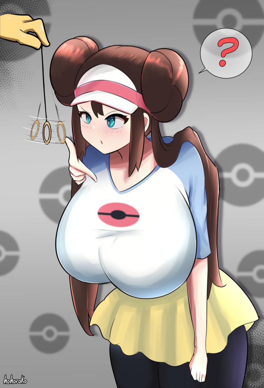 1girls alternate_breast_size blue_eyes breasts brown_hair clothed clothed_female disembodied_hand female game_freak hi_res hohoroko huge_breasts hypno long_hair massive_breasts nintendo pendulum pokemon pokemon_(species) pokemon_bw2 rosa_(pokemon) twin_buns twintails yellow_body