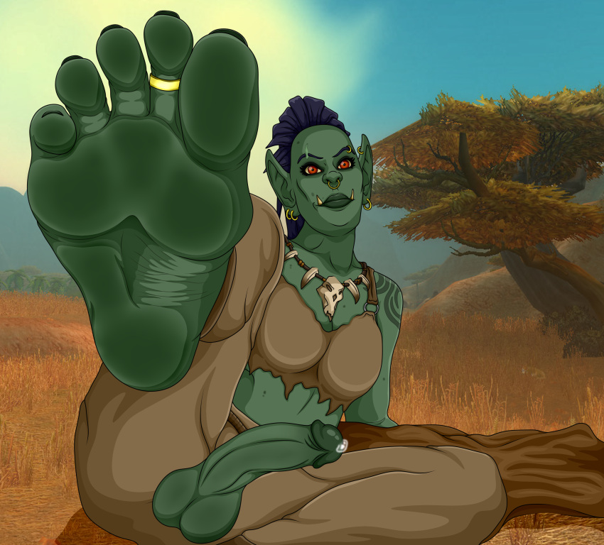 1futa balls barefoot big_penis blizzard_entertainment blue_hair breasts clothed clothing dominant erect_penis erection feet feetartist fetish foot_fetish foot_focus futa_only futanari green_skin humanoid humanoid_penis legs_up legwear mostly_clothed necklace orc orc_futanari penis piercing ponytail precum red_eyes scar sitting soles solo solo_futa tattoo tattoos testicles the_barrens toe_ring toenail_polish toes tusks warcraft world_of_warcraft