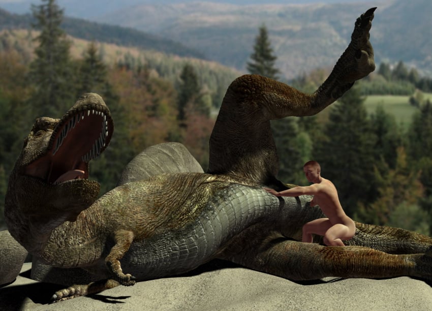 3d animal dinosaur female feral fisting human interspecies male photo_background scalie size_difference tyrannosaurus_rex wooky zoophilia