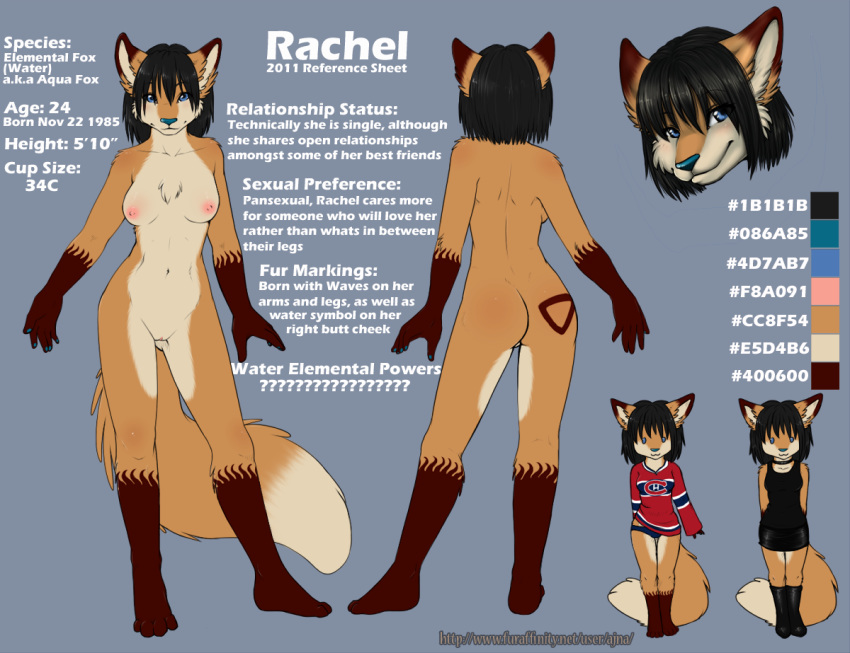 ajna anthro ass black_hair blue_eyes breasts canine cute darkduck64 female fox fur furry_ears furry_tail hair hockey jersey mammal model_sheet nude pussy rachel rachel_(darkduck64) solo standing tail