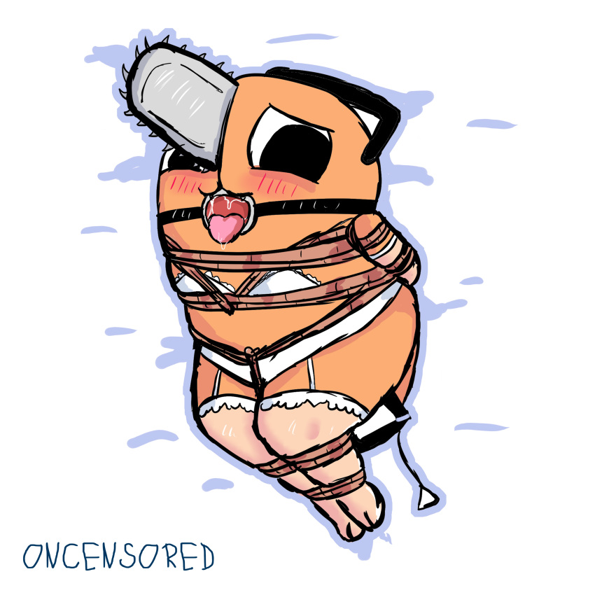 anime anthro bondage chainsaw chainsaw_man dakimakura oncensored oncensored_(artist) pet pochita_(chainsaw_man) ring_gag rope rope_bondage