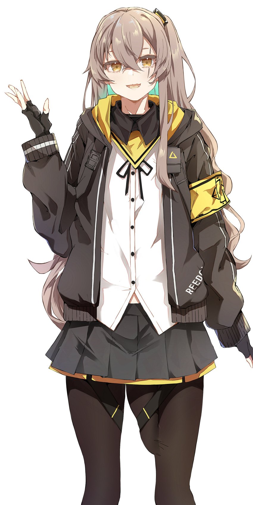 1futa 2022 big_penis black_legwear bulge clothed clothing cowboy_shot erection_under_clothes fingerless_gloves fully_clothed futa_only futanari girls'_frontline gloves human itiban_blow legwear light-skinned_futanari light_skin long_hair looking_at_viewer penis penis_under_clothes skirt smile solo standing ump45_(girls'_frontline) yellow_eyes