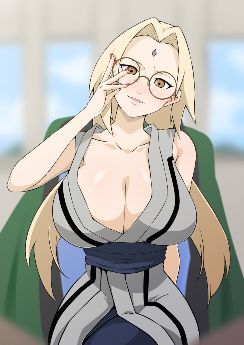 1girls 75ryrnyp9rtngjo bare_arms bare_shoulders big_breasts blonde_hair blush breast_focus brown_eyes busty cleavage clothed clothing cute female female_focus female_only forehead_jewel forehead_mark fully_clothed glasses hi_res highres large_breasts light-skinned_female light_skin lips lipstick long_hair looking_at_viewer mature mature_female milf nail_polish naruto naruto_(classic) naruto_(series) naruto_shippuden no_bra nose_blush painted_nails pale-skinned_female pale_skin pink_lips pink_lipstick pinup pov pov_eye_contact presenting_breasts red_nail_polish red_nails shounen_jump sitting sleeveless sleeveless_shirt solo solo_female solo_focus tied_hair tsunade twintails very_long_hair voluptuous