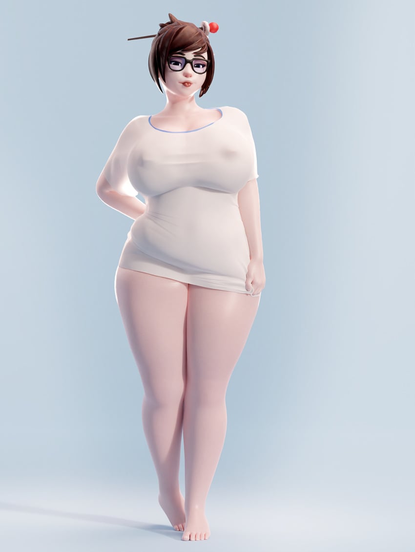 1girls 3d bbw blender bottomless breasts brown_eyes brown_hair busty chinese_female chubby_female curvy erect_nipples female female_only fugtrup glasses huge_breasts looking_at_viewer mei_(overwatch) nipple_bulge nipples overwatch solo sticking_out_tongue thick_thighs voluptuous white_shirt wide_hips