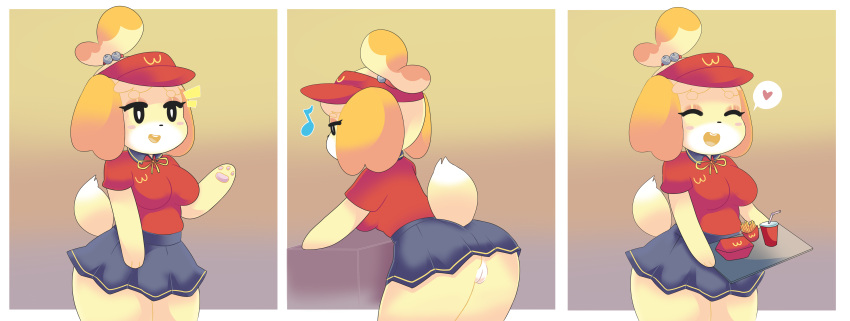 animal_crossing anthro ass breasts canid canine canis clothed clothing comic female fur furry furry_only going_commando heart hi_res isabelle_(animal_crossing) nintendo no_panties onigiri_punch pussy skirt solo tagme tail