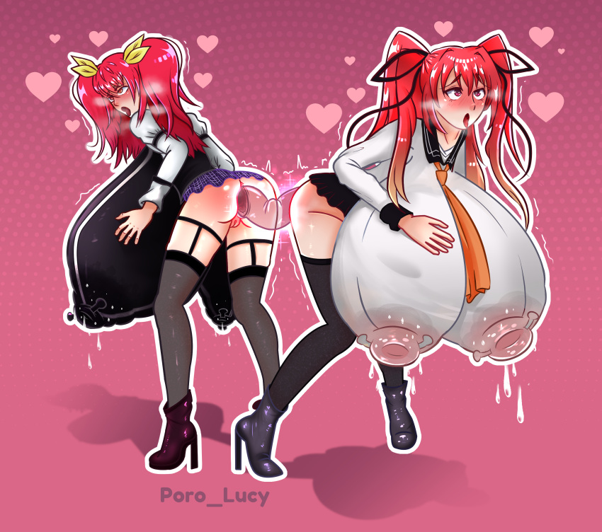 anal anal_masturbation artist_name ass big big_breasts double_anal gigantic_breasts massive_breasts masturbation pink_hair poro_lucy_(artist) self_upload sex_toy