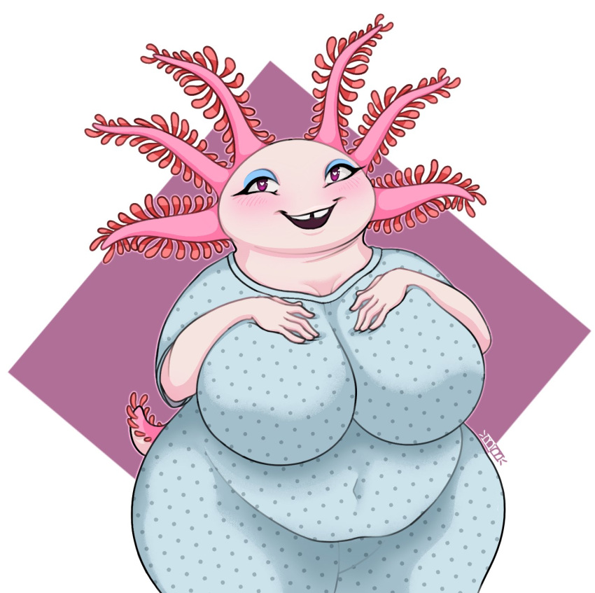 axolotl big_belly big_breasts overweight overweight_female patient_gown tail tammy_giles_(tvc) the_vermander_curse wide_hips zed_technician_games