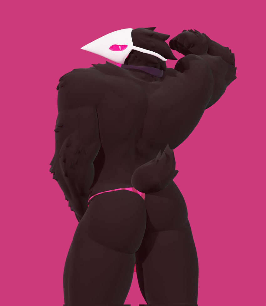 1boy 3d 3d_(artwork) anthro anxiboi avian bird bowtie deltarune flexing furry g-string gay gay_male heart_underwear hi_res looking_back male male_only mask muscular pink_eyes romeo_(anxiousanxiety) solo swatchling_(deltarune) tagme tail