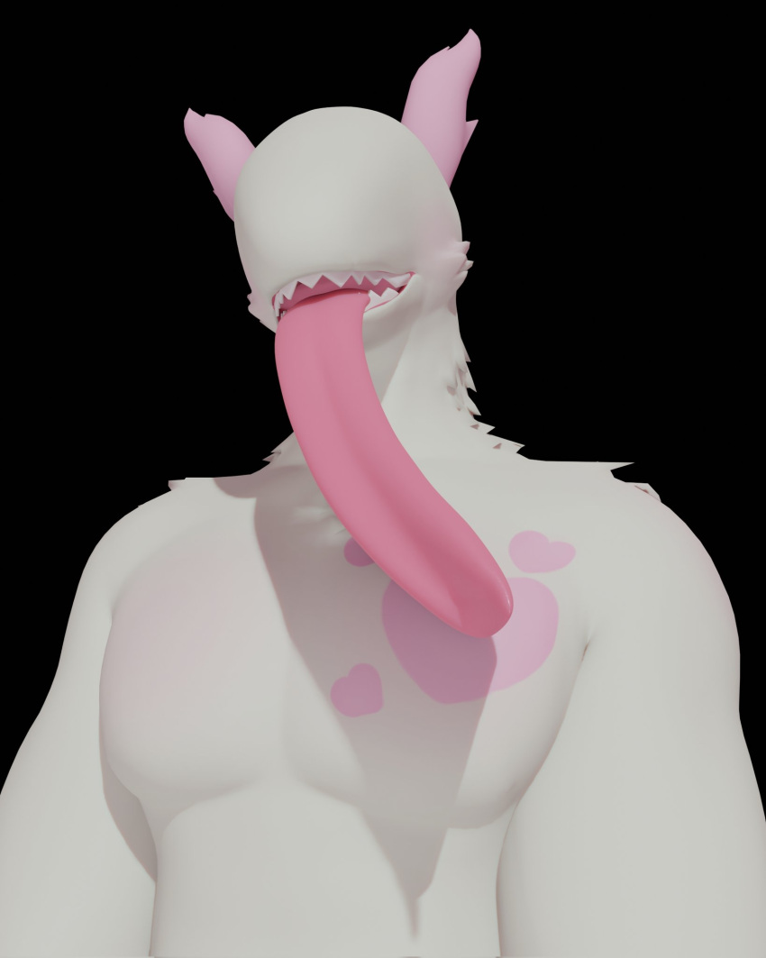 3d 3d_(artwork) anthro anxiousanxiety ateus_(anxiousanxiety) furry furry_ears heart hi_res long_tongue male male_only naked no_eyes nude solo spots tagme tongue tongue_out white_fur