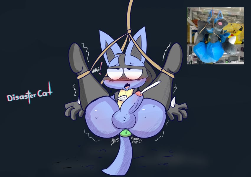 4_fingers absurd_res ahe_gao anal anal_sex anthro ass balls blue_body blue_fur blue_skin blush blush_lines bodily_fluids bondage bound canid canine cum disastercat erection fingers fur generation_4_pokemon genital_fluids genitals heart hi_res humanoid looking_pleasured lucario male mammal nintendo nude onomatopoeia open_mouth penetration penis picture_in_picture plushie pokemon pokemon_(species) real_life sex_toy simple_background solo sound_effects text tongue tongue_out vibrator video_games