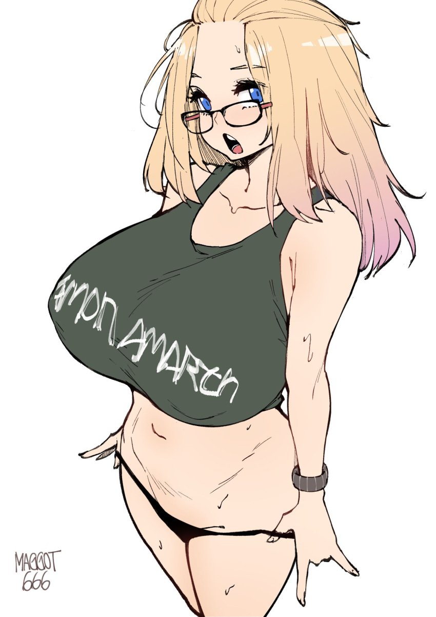 1girls 5_fingers amon_amarth_(band) band_shirt big_breasts big_nipples black_panties blue_eyes breasts clothed clothed_female color enormous_breasts female_focus female_human female_only glass glasses green_clothing high_resolution highres huge_breasts human human_only inne_sulistya_robin large_breasts looking_at_viewer lowering_panties massive_breasts nipples norman_maggot open_mouth original original_character panties panties_down puffy_nipples short_hair simple_background solo solo_female solo_focus sweat sweaty_body sweaty_legs sweaty_thighs thick_lips thick_thighs two_tone_hair white_background white_body white_skin