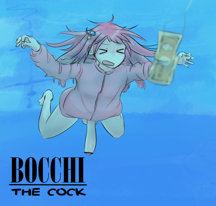 >_< 1futa 2022 ahoge album_cover bare_legs big_penis bocchi_the_rock! bottomless breasts clothed clothing crtls dickgirl erection funny futa_only futanari gotou_hitori hair_ornament human large_penis light-skinned_futanari light_skin long_hair messy_hair money mostly_clothed nevermind_parody nirvana_(band) open_mouth parody penis penis_out pink_hair solo swimming track_jacket underwater water wavy_mouth