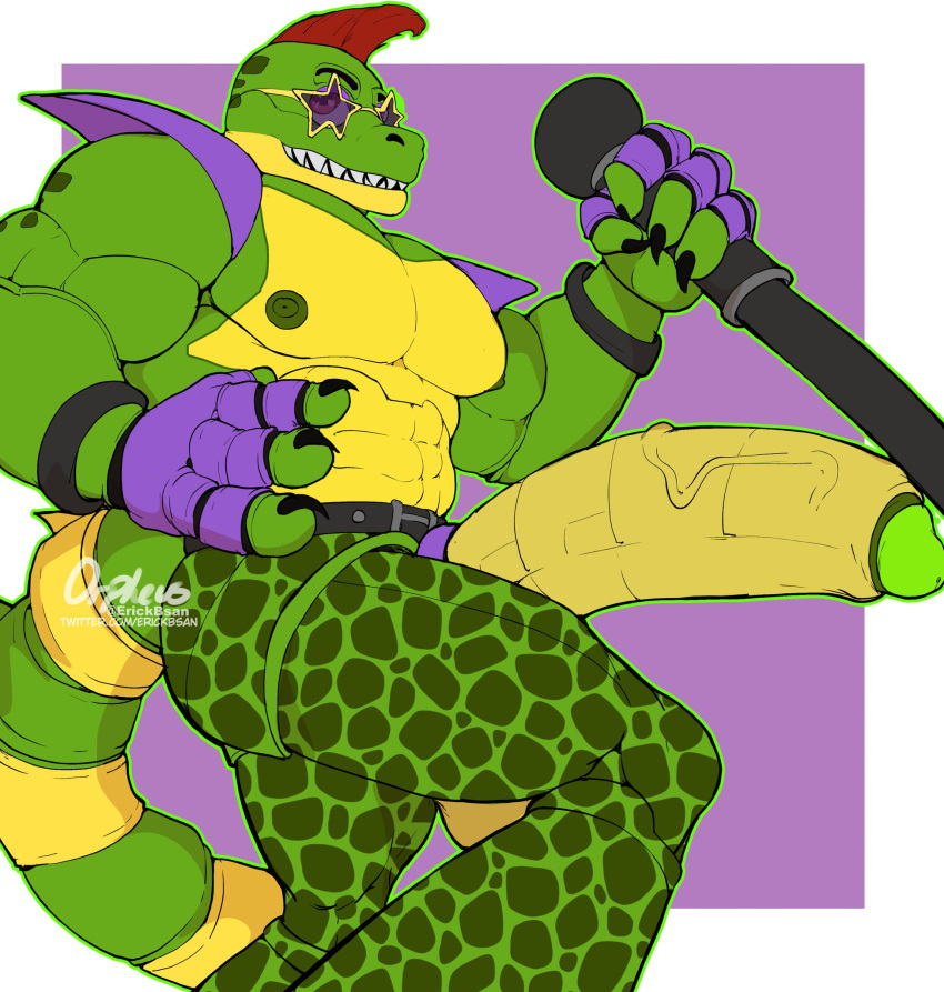 1boy 2022 abs alligator animatronic anthro anthro_focus anthro_only artist_name balls ballsack bara barely_visible_balls biceps big_balls big_cock big_muscles big_penis big_testicles bigger_male black_claws boner claws crocodile digital_drawing digital_media erection erickbsan exposed_penis fangs finger_claws fingerless_gloves five_nights_at_freddy's five_nights_at_freddy's:_security_breach focus foreskin foreskin_folds glans glasses green_body green_pants green_skin hi_res holding holding_microphone holding_object huge_balls huge_cock hyper_genitalia hyper_penis inner_foreskin intact looking_at_viewer machine male male_nipples male_only mohawk_(hairstyle) montgomery_gator_(fnaf) muscles muscular_anthro muscular_arms muscular_legs muscular_male muscular_thighs navel pants pecs penis penis_awe penis_out presenting_balls presenting_penis red_eyes red_hair reptile reptile_humanoid retracted_foreskin robot robotic_genitalia robotic_penis scales scalie scalie_humanoid scottgames scrotum sharp_teeth shoulder_pads simple_background smile smiling smiling_at_viewer solo solo_male spiked_tail spikes spikes_(anatomy) star_glasses steel_wool_studios sunglasses testicles twitter_username two_tone_body two_tone_skin two_tone_tail uncut veiny_penis