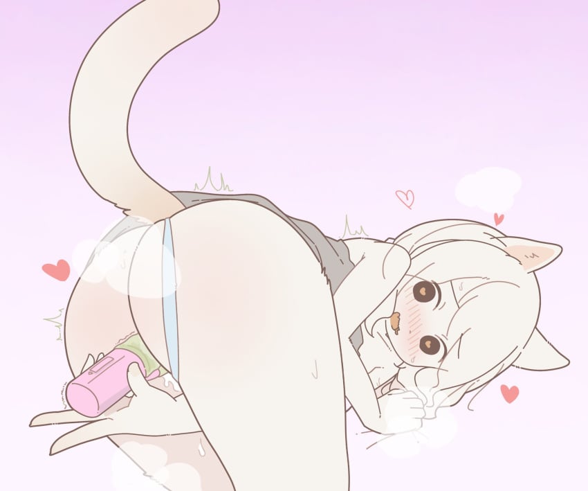 <3_eyes anthro ass bent_over big_butt blush bodily_fluids clothing clothing_aside dildo dildo_vibrator domestic_cat felid feline felis female fur genital_fluids gradient_background hair heart hi_res holding_object holding_sex_toy holding_vibrator kemono looking_pleasured mammal masturbation mikeyama motion_lines motion_outline open_mouth open_smile panties panties_aside penetration pussy_juice sex_toy shaking simple_background smile solo steam topwear torogao tremble_spikes trembling underwear underwear_aside vaginal_masturbation vaginal_penetration vibrator white_body white_fur white_hair yagi_the_goat