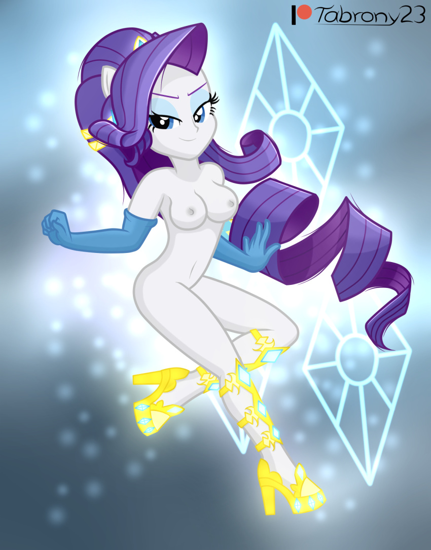 1girls abstract_background animal_ears areolae artist_signature breasts equestria_girls female female_only friendship_is_magic hasbro high_heels my_little_pony nipples nude nude_female purple_hair rarity_(eg) rarity_(mlp) shoes_only solo solo_female straight_hair tabrony23