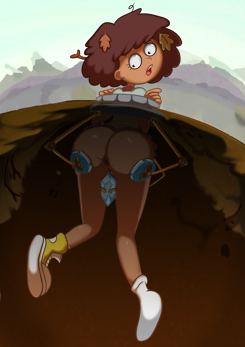 1girls 2020 2020s 2d amphibia anne_boonchuy anus ass ass_focus bare_ass bare_thighs brown_hair dark-skinned_female dark_skin dat_ass female female_only from_behind hair_ornament hi_res leaves_in_hair looking_back miniskirt no_panties oddrich open_mouth outdoors pussy saint_james_school_uniform school_uniform schoolgirl see-through smooth_skin solo stuck teenage_girl teenager thighs young