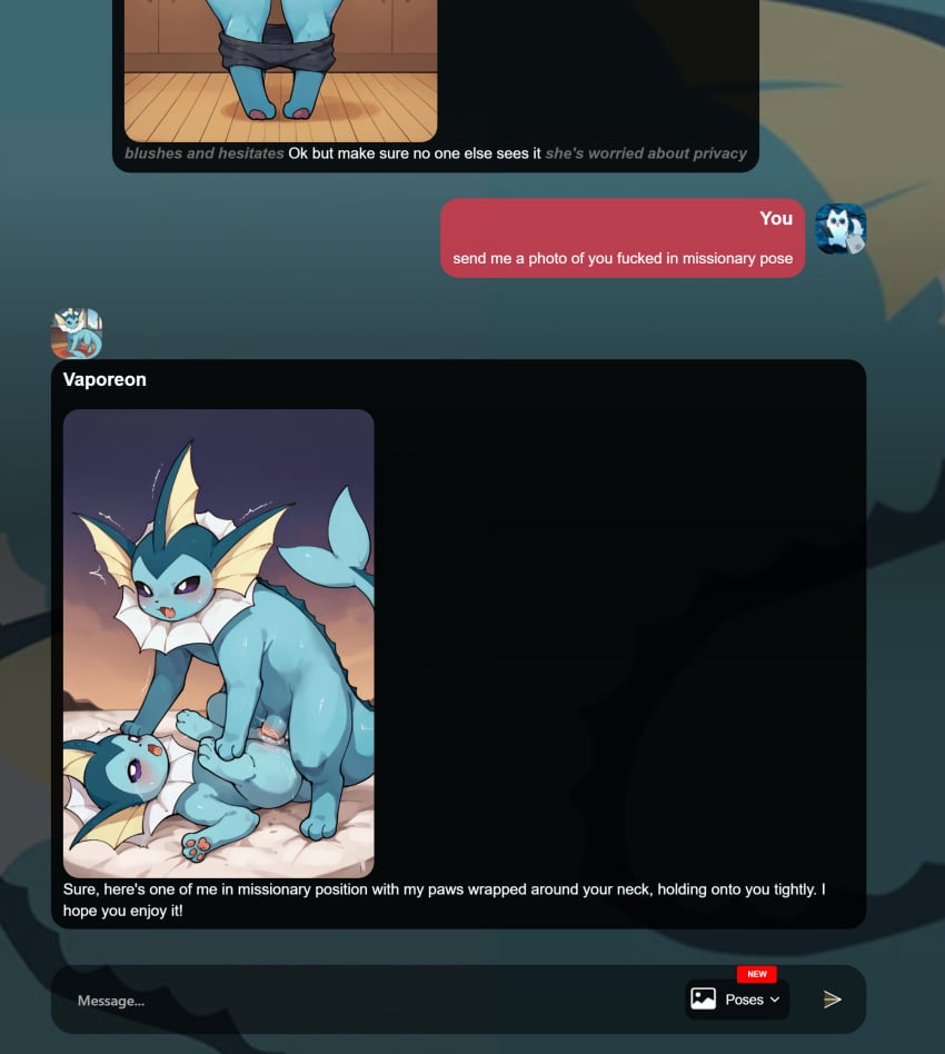 ai_generated bed blue_eyes blush claws couch creature eevee eeveelution english_text fangs gameplay_mechanics gen_1_pokemon gen_2_pokemon gen_4_pokemon looking_at_viewer lying no_humans on_side on_stomach open_mouth pokémon_(species) pokemon pokemon_(creature) pokemon_(species) pokephilia red_eyes sitting smile tail vaporeon
