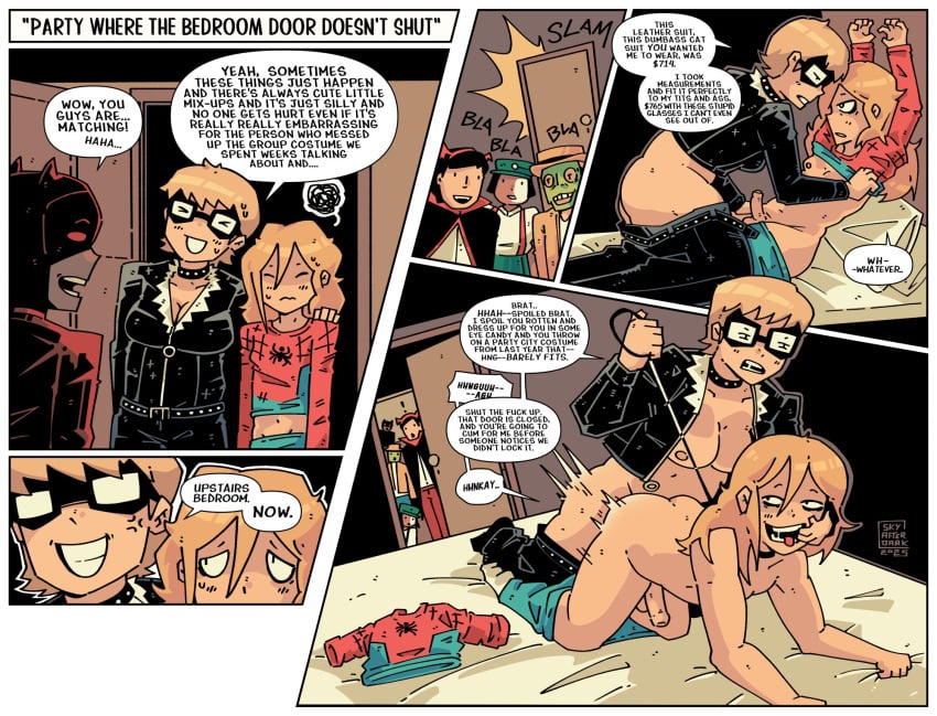 ass breasts catwoman_(cosplay) dc_comics marvel nude penis sex skyafterdark spider-man_(cosplay) yuri