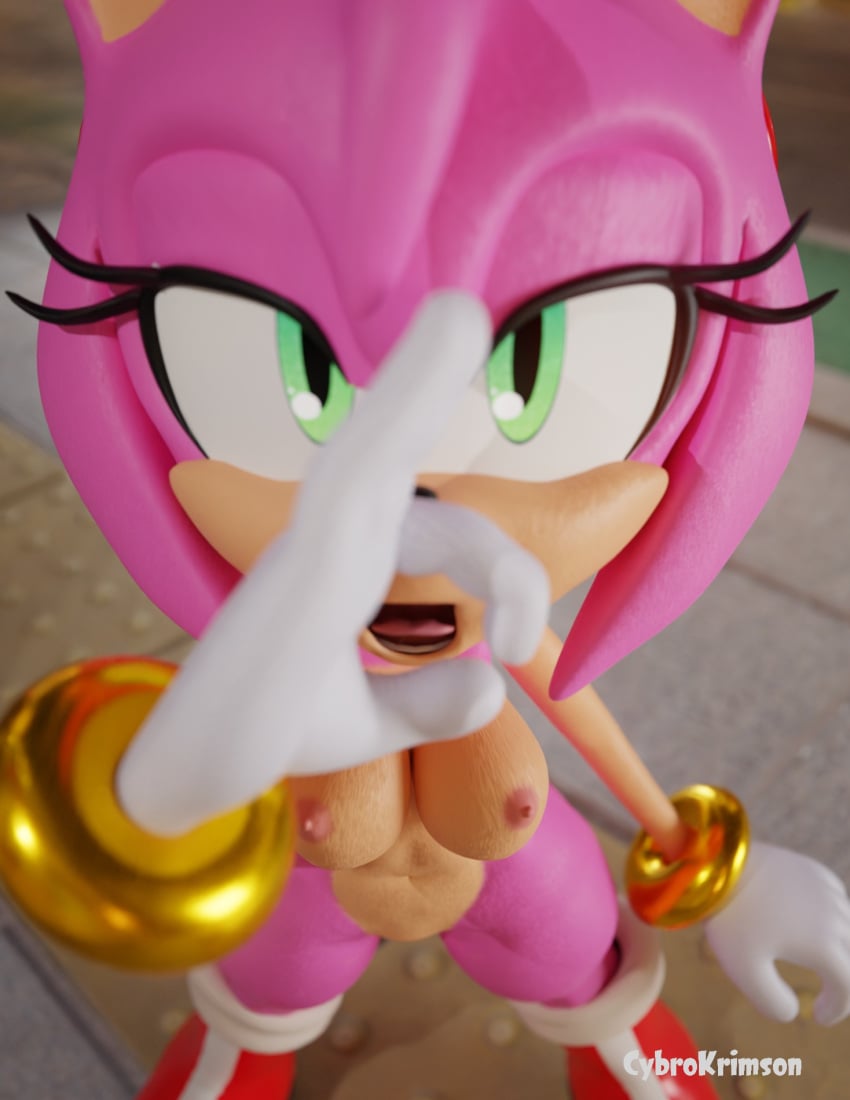 3d amy_rose blender blowjob_gesture cybrokrimson pink_body pink_hair small_breasts sonic_(series) tagme