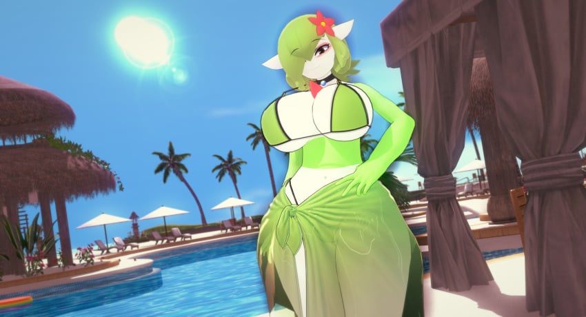 3d big_ass big_breasts big_butt bikini bikini_bottom bikini_top choker eyeshadow flower flower_in_hair gardevoir green_hair koikatsu looking_at_viewer makeup mega_stone pareo pink_eyes pokémon_(species) pokemon pokemon_(species) pool render_007 short_hair smile smiling smiling_at_viewer thick thick_legs thick_thighs thighs white_body white_skin wide_hips