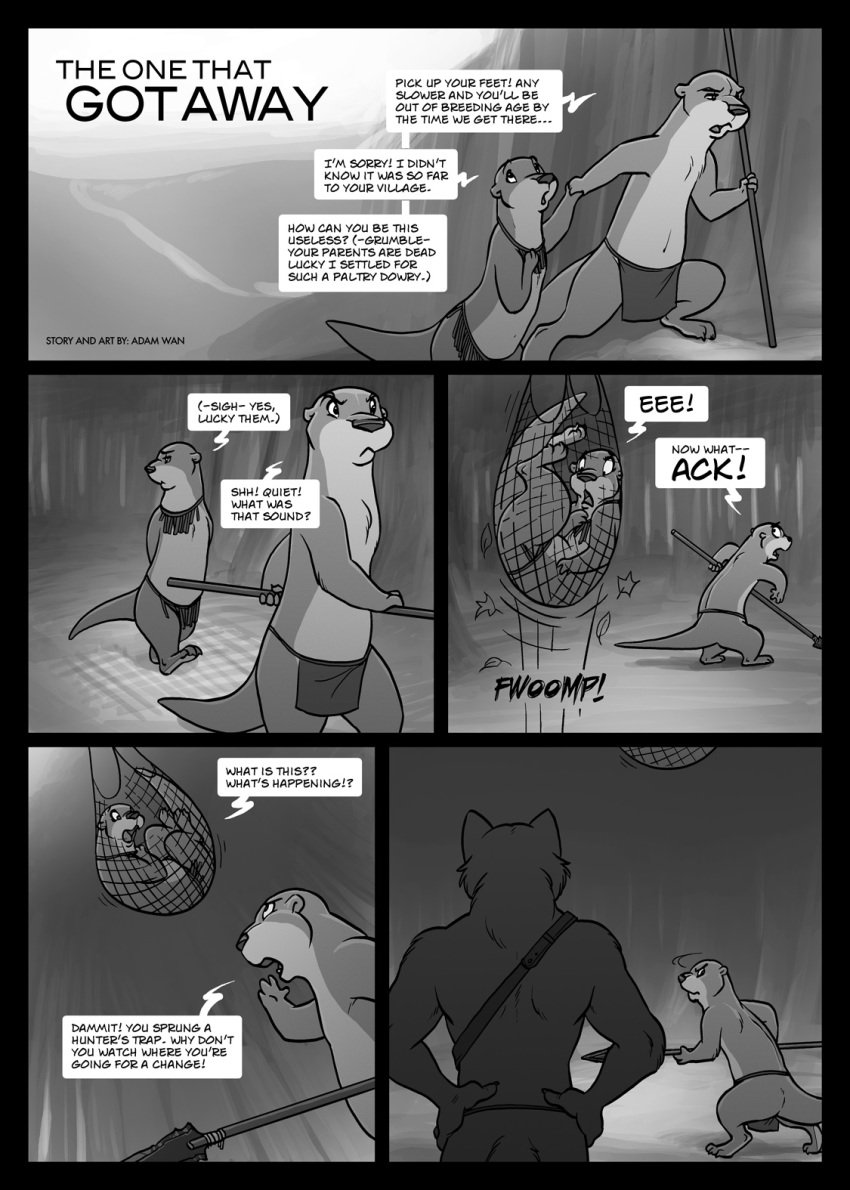 adam_wan canine comic female male net otter spear straight the_one_that_got_away trapped_in_net wolf