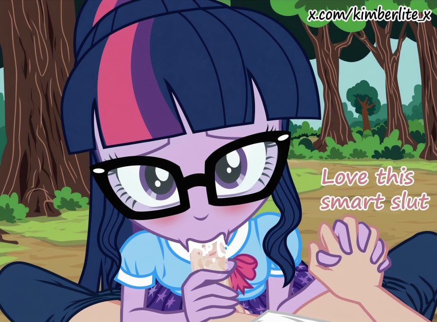 ai-assisted ai_generated ass blowjob female forest highres kimberlite_moonbow my_little_pony offscreen_male penis school_uniform self-upload sexy solo text_bubble twilight_sparkle_(eg) uncensored url
