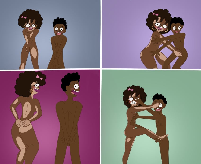 1boy 1girls afro ass both_sexes_in_same_situation breasts covering_ass covering_breast covering_breasts covering_butt covering_crotch covering_eyes covering_pussy dark_skin embarrassed embarrassed_naked_female embarrassed_nude_female enf female heretwowoomy naked naked_female nude nude_female penis pumpkim pussy spongebob_reference upsidedownpumpkim upsidedownpumpkin vitiligo