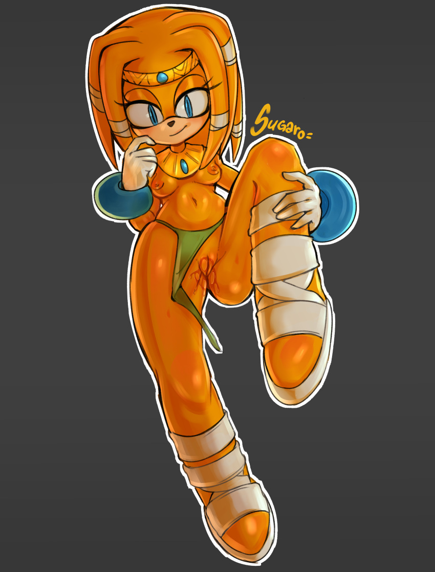 blue_eyes echidna fanart female_only horny jucy orange_body pussy pussy_juice short_hair small_breasts solo sonic_(series) tikal tikal_the_echidna wet_pussy