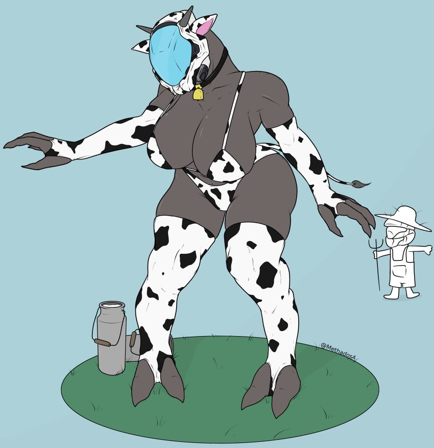 1boy 1boy1girl 1girls 2d alien alien_girl bikini breasts child_bearing_hips covenant cow_print farmer female female_sangheili halo_(series) helmet huge_breasts male methados sangheili silly spartan stockings thick_ass_monster thick_thighs