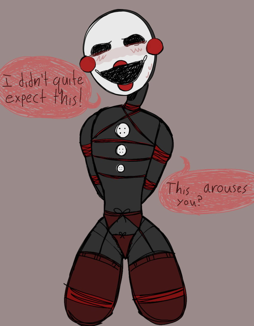 blush bondage confused five_nights_at_freddy's leg_restraint lingerie marionette_(fnaf) puppet_(fnaf) tied_up