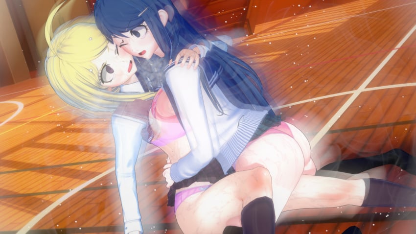 3d akamatsu_kaede ass bernhardlescat bra catfight danganronpa danganronpa:_trigger_happy_havoc danganronpa_1 danganronpa_v3 koikatsu lesbian_competitive_intercourse lesbian_sex maizono_sayaka open_clothes panties sexfight straight_hair yuri