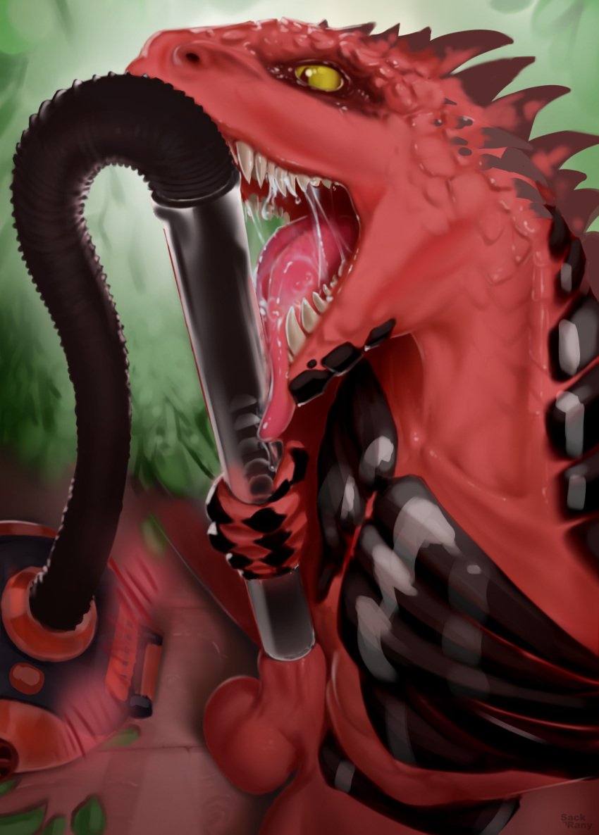 anthro balls bodily_fluids claws cleaning_tool digital_media_(artwork) divinity:_original_sin_2 divinity_(series) dripping erection facial_spikes genitals hi_res lizard lizard_(divinity) male male_only nude penis red_body red_scales reptile sackrany saliva saliva_drip saliva_on_tongue salivating scales scalie sex solo spikes spikes_(anatomy) tagme teeth the_red_prince vacuum_cleaner