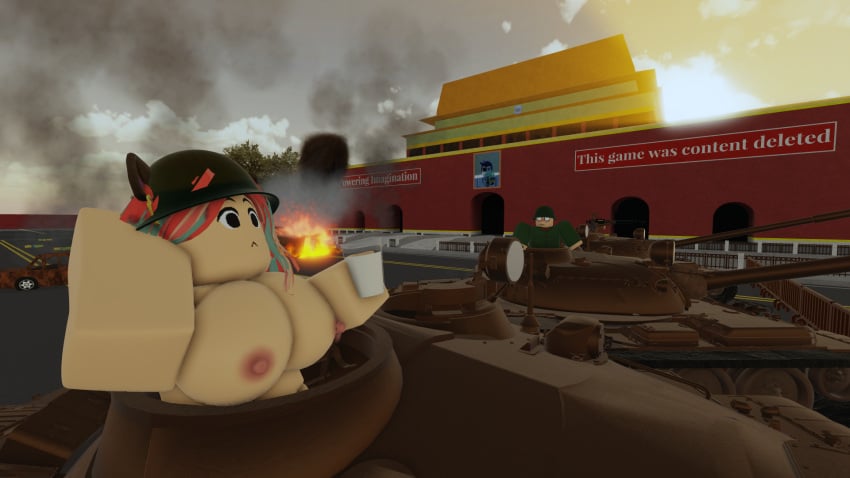 1080p 16:9 1boy 1girls 3d breasts china female imskip_(artist) milk naked people's_liberation_army roblox robloxian rule_63 self_upload soldier source_request tagme tank