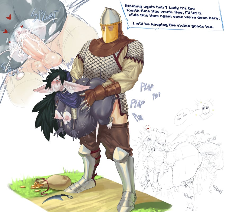 1boy 1girls armor belly_expansion big_ass carrying close-up clothed_sex cum dankwoll dwoll english_text goblin goblin_female helmet human human_impregnating_humanoid humanoid interspecies italo-norman_helmet knight knight_on_monster male_human/female_humanoid medieval_armour outdoors penis pointy_ears pussy sex shortstack size_difference standing_sex torn_clothes vaginal_penetration