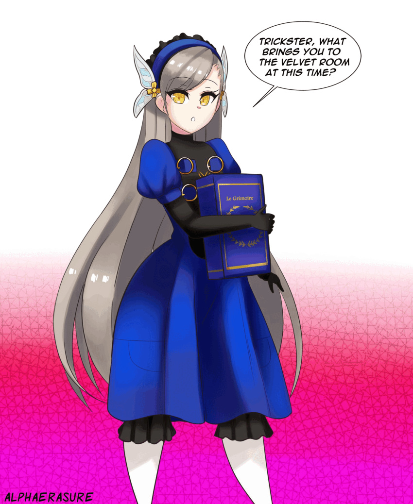 alphaerasure animated ass_expansion big_ass big_breasts big_butt blue_clothing blush book breast_expansion brown_hair clothing confused dress female gif gloves hourglass_expansion hyper hyper_ass hyper_breasts lavenza pale_skin persona persona_5 thick_thighs yellow_eyes